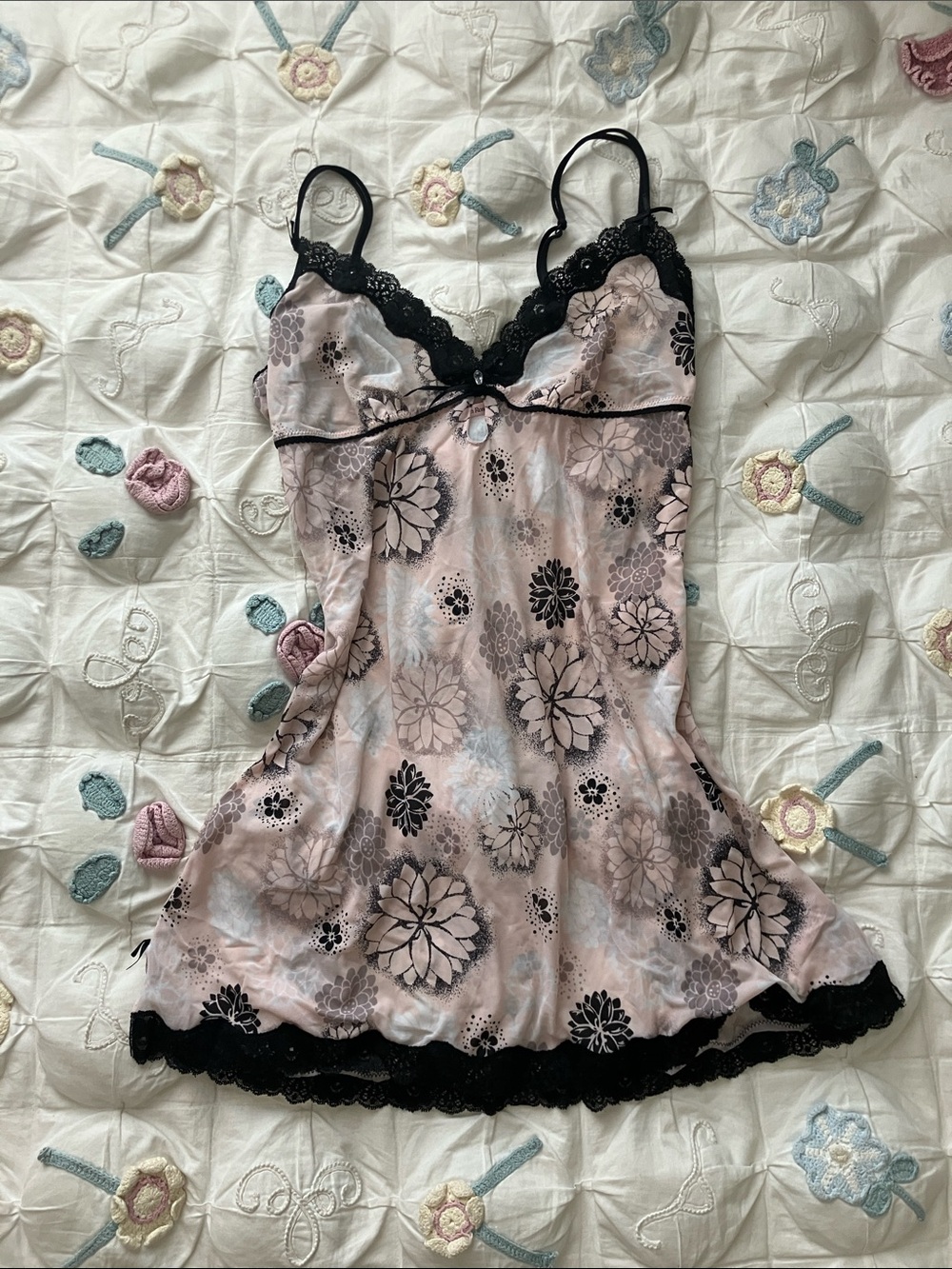 Pink floral lace trim slip